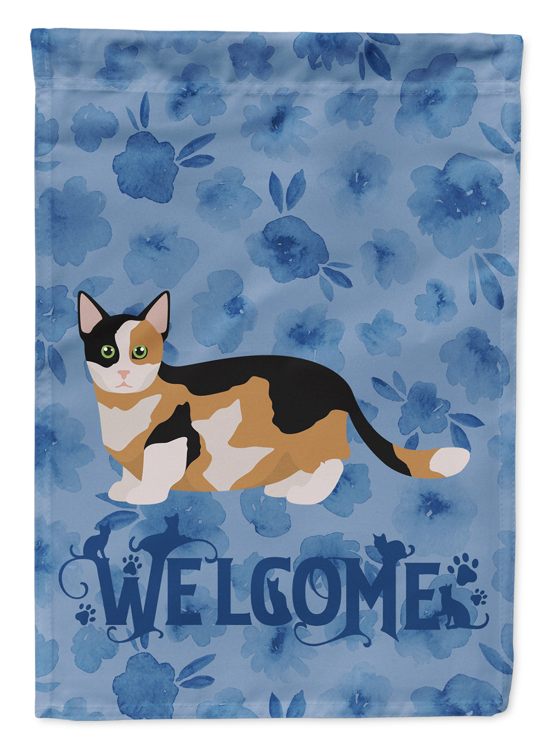 Munchkin Cat Welcome House Flag 28x40 Porch Sleeve Pole Decorative Outside Yard Banner Artwork Wall Hanging, Polyester