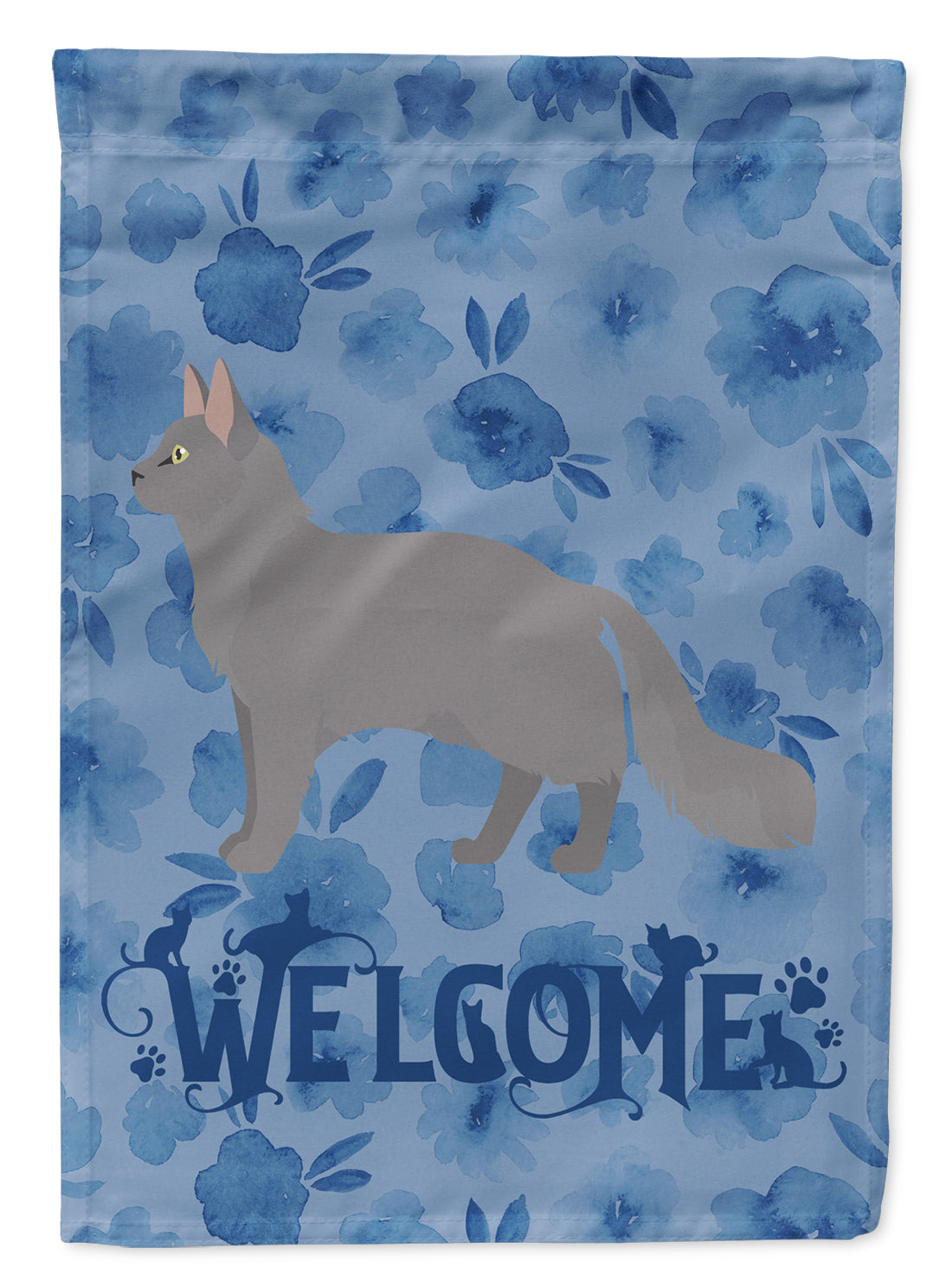 Nebelung #2 Cat Welcome House Flag 28x40 Porch Sleeve Pole Decorative Outside Yard Banner Artwork Wall Hanging, Polyester