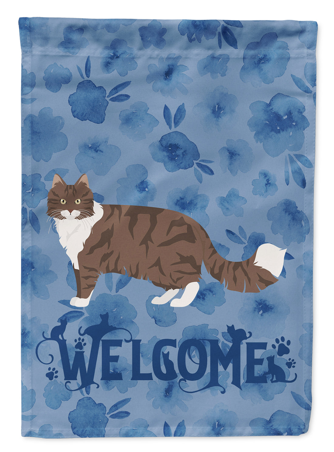 Norwegian Forest Cat Welcome House Flag 28x40 Porch Sleeve Pole Decorative Outside Yard Banner Artwork Wall Hanging, Polyester