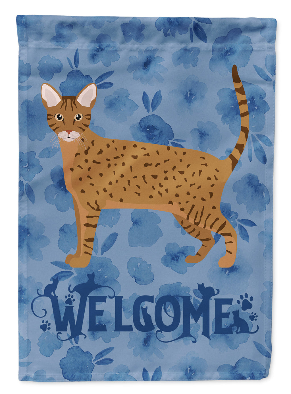 Ocicat Cat Welcome House Flag 28x40 Porch Sleeve Pole Decorative Outside Yard Banner Artwork Wall Hanging, Polyester