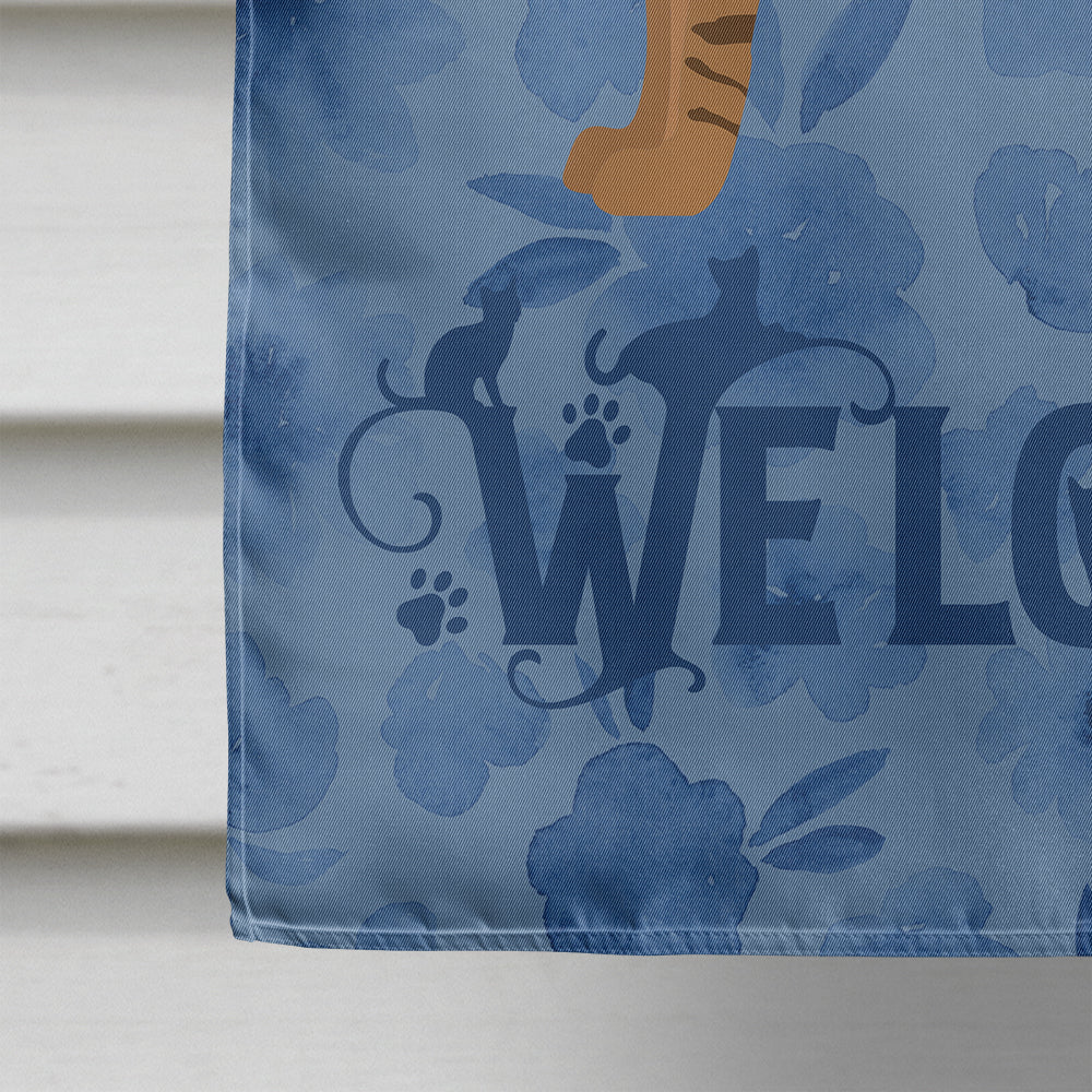 Ocicat Cat Welcome House Flag 28x40 Porch Sleeve Pole Decorative Outside Yard Banner Artwork Wall Hanging, Polyester