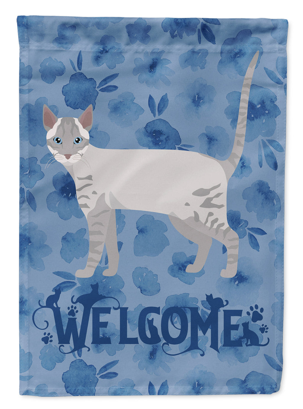 Ojos Azules Cat Welcome House Flag 28x40 Porch Sleeve Pole Decorative Outside Yard Banner Artwork Wall Hanging, Polyester