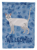 Ojos Azules Cat Welcome House Flag 28x40 Porch Sleeve Pole Decorative Outside Yard Banner Artwork Wall Hanging, Polyester