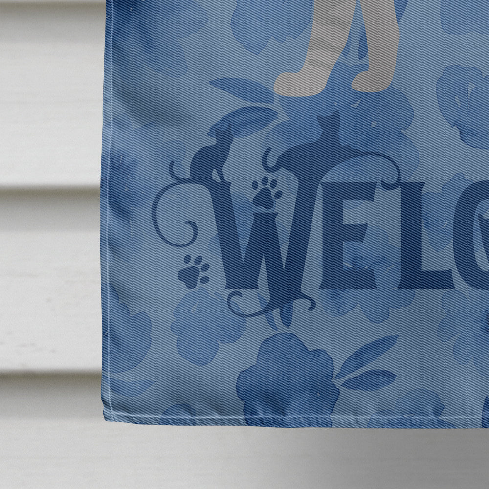 Ojos Azules Cat Welcome House Flag 28x40 Porch Sleeve Pole Decorative Outside Yard Banner Artwork Wall Hanging, Polyester