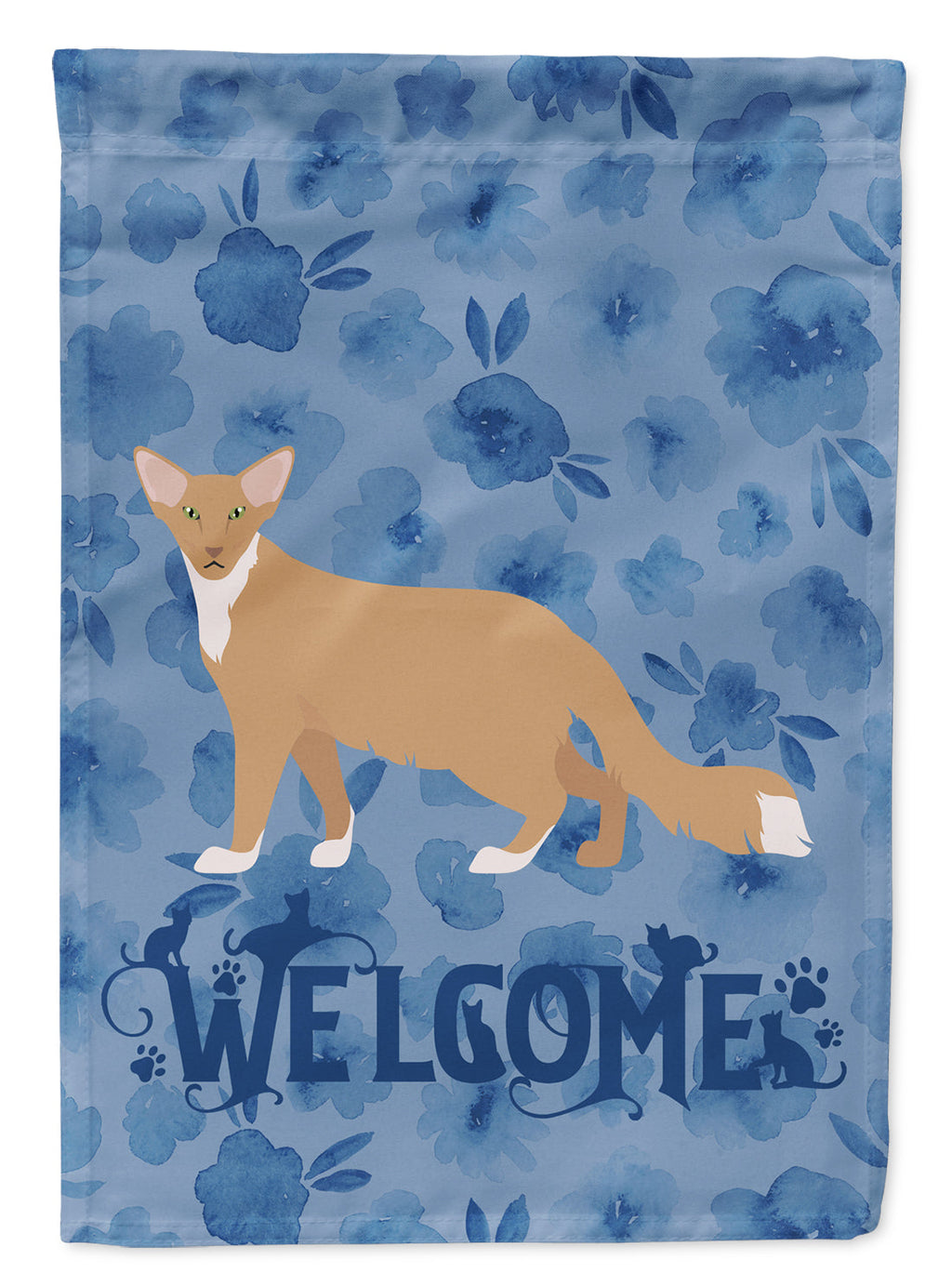 Oriental Longhair #2 Cat Welcome House Flag 28x40 Porch Sleeve Pole Decorative Outside Yard Banner Artwork Wall Hanging, Polyester