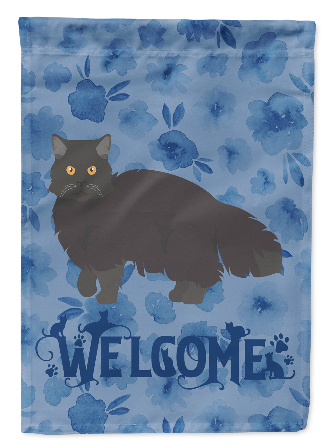 Black Persian Traditional Cat Welcome House Flag 28x40 Porch Sleeve Pole Decorative Outside Yard Banner Artwork Wall Hanging, Polyester