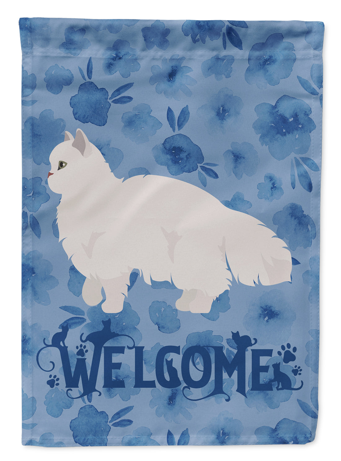 White Persian Traditional Cat Welcome House Flag 28x40 Porch Sleeve Pole Decorative Outside Yard Banner Artwork Wall Hanging, Polyester