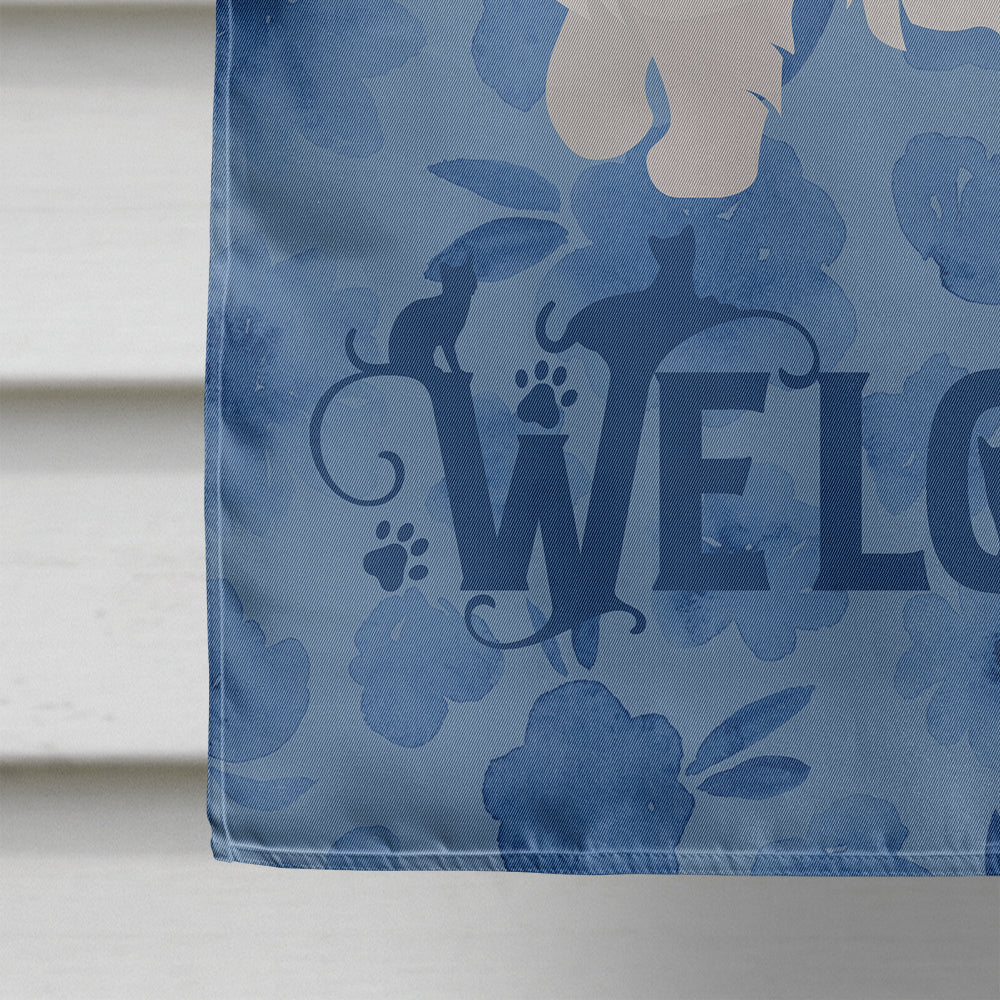 White Persian Traditional Cat Welcome House Flag 28x40 Porch Sleeve Pole Decorative Outside Yard Banner Artwork Wall Hanging, Polyester