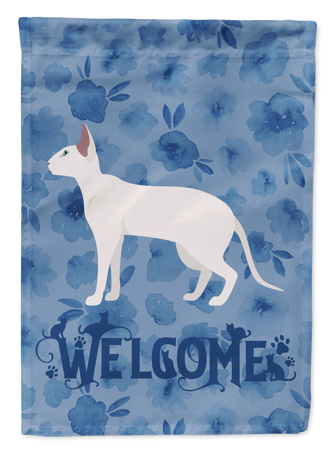 Peterbald #1 Cat Welcome House Flag 28x40 Porch Sleeve Pole Decorative Outside Yard Banner Artwork Wall Hanging, Polyester