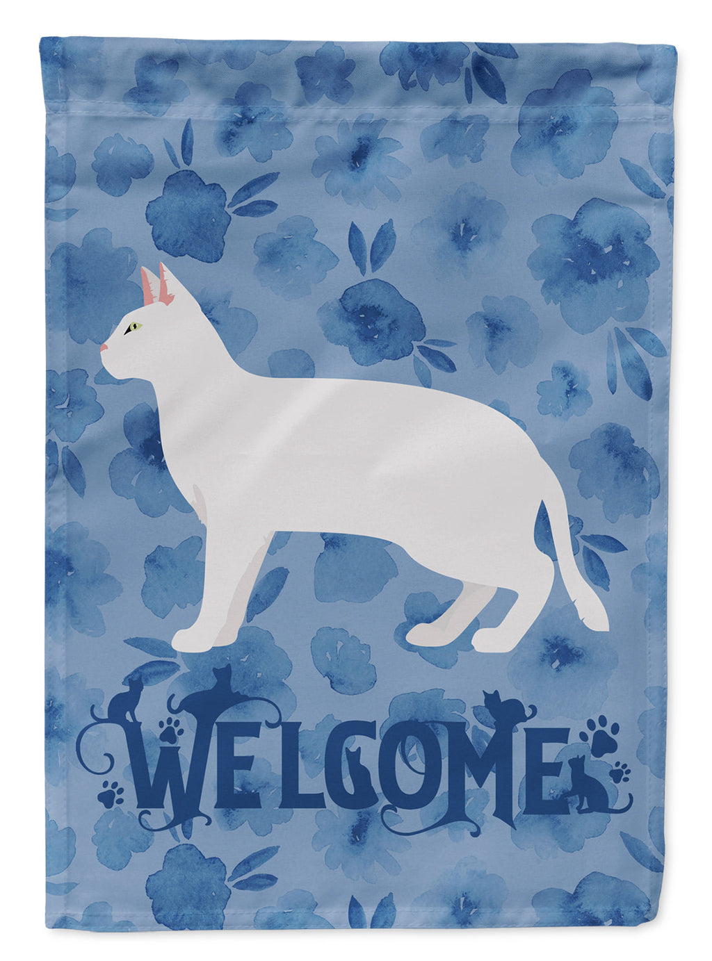 Russian White Black #2 Cat Welcome House Flag 28x40 Porch Sleeve Pole Decorative Outside Yard Banner Artwork Wall Hanging, Polyester