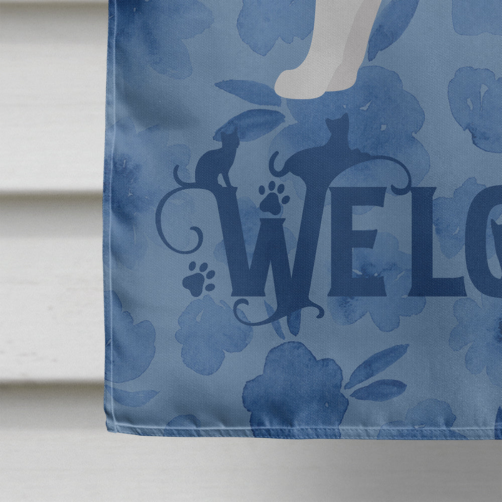 Russian White Black #2 Cat Welcome House Flag 28x40 Porch Sleeve Pole Decorative Outside Yard Banner Artwork Wall Hanging, Polyester