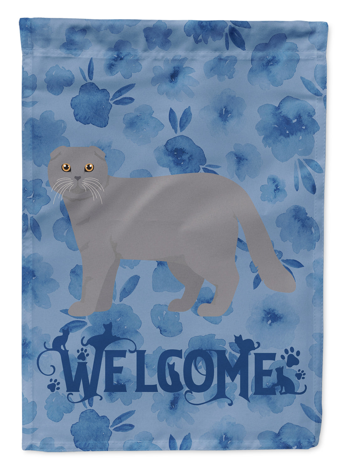Scottish Fold #1 Cat Welcome House Flag 28x40 Porch Sleeve Pole Decorative Outside Yard Banner Artwork Wall Hanging, Polyester