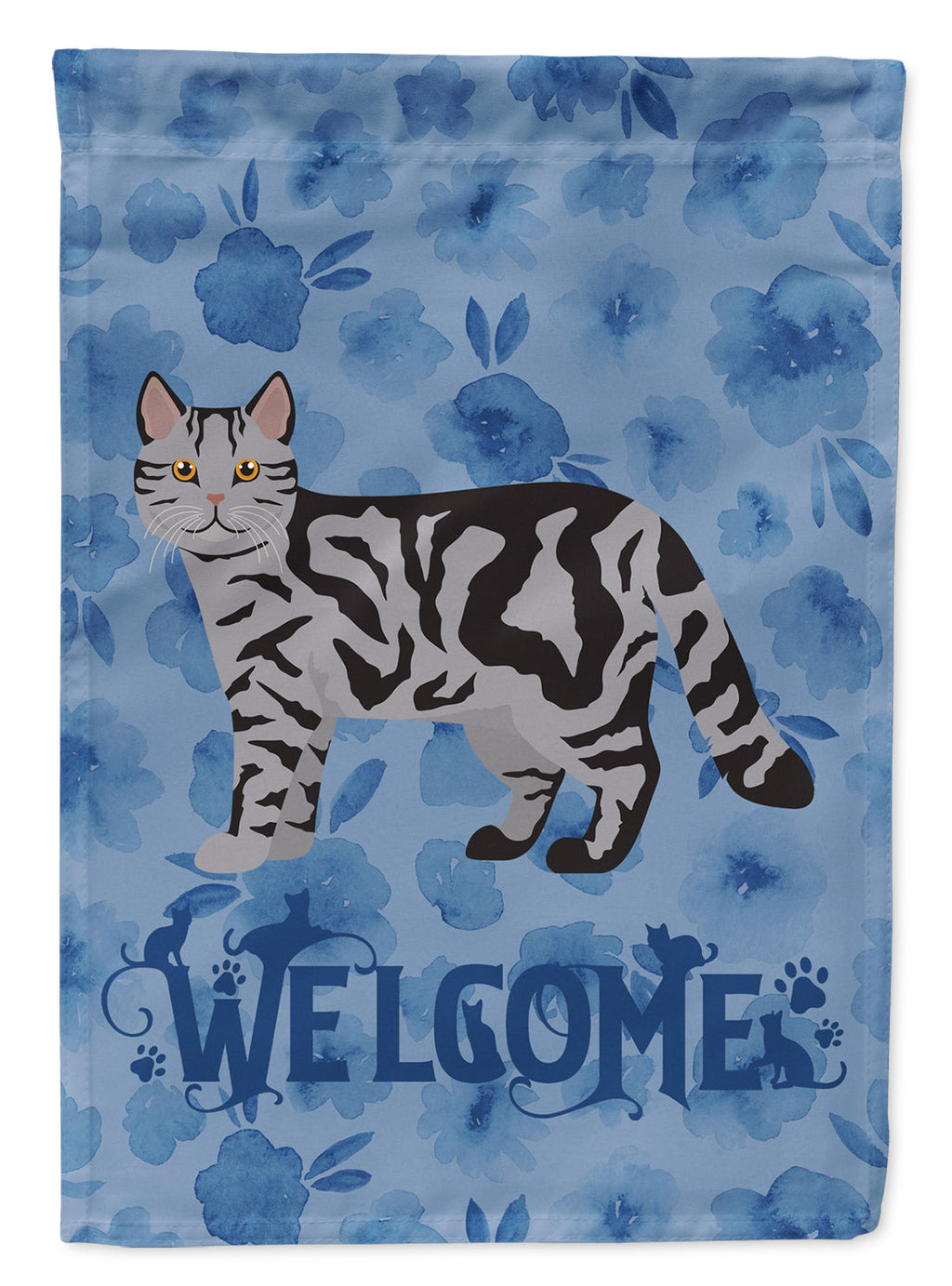 Scottish Straight Cat Welcome House Flag 28x40 Porch Sleeve Pole Decorative Outside Yard Banner Artwork Wall Hanging, Polyester