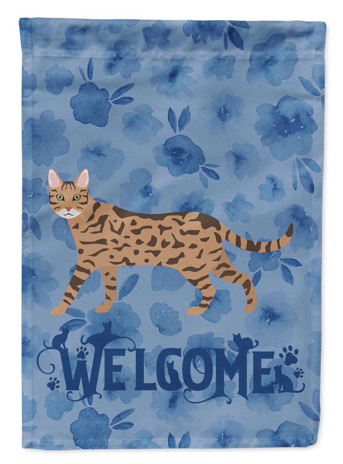 Serengeti Cat Welcome House Flag 28x40 Porch Sleeve Pole Decorative Outside Yard Banner Artwork Wall Hanging, Polyester