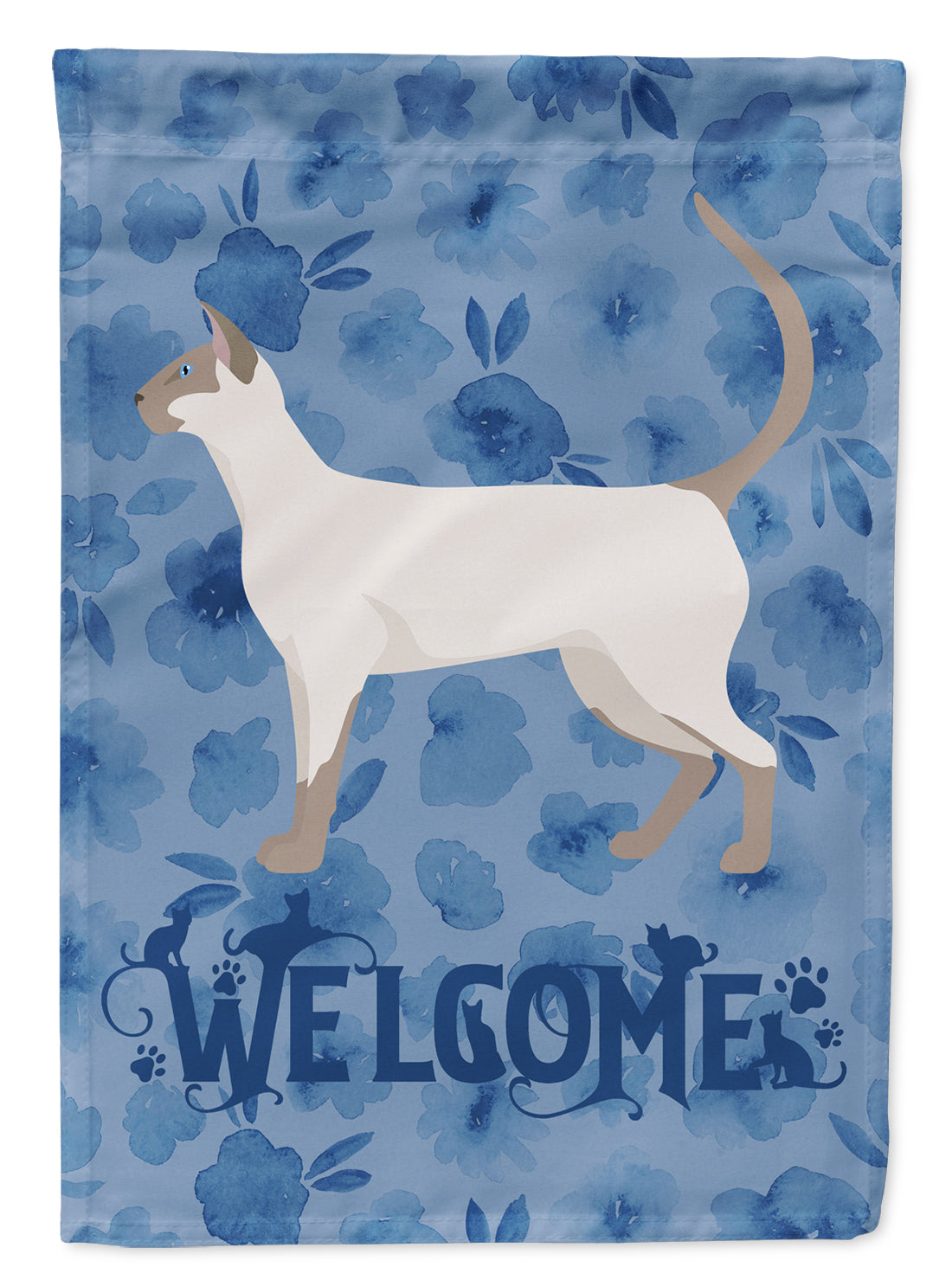 Siamese modern #1 Cat Welcome House Flag 28x40 Porch Sleeve Pole Decorative Outside Yard Banner Artwork Wall Hanging, Polyester