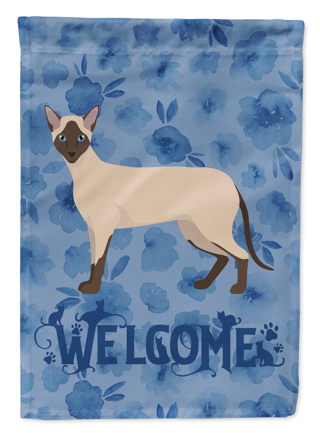 Siamese Modern #2 Cat Welcome House Flag 28x40 Porch Sleeve Pole Decorative Outside Yard Banner Artwork Wall Hanging, Polyester