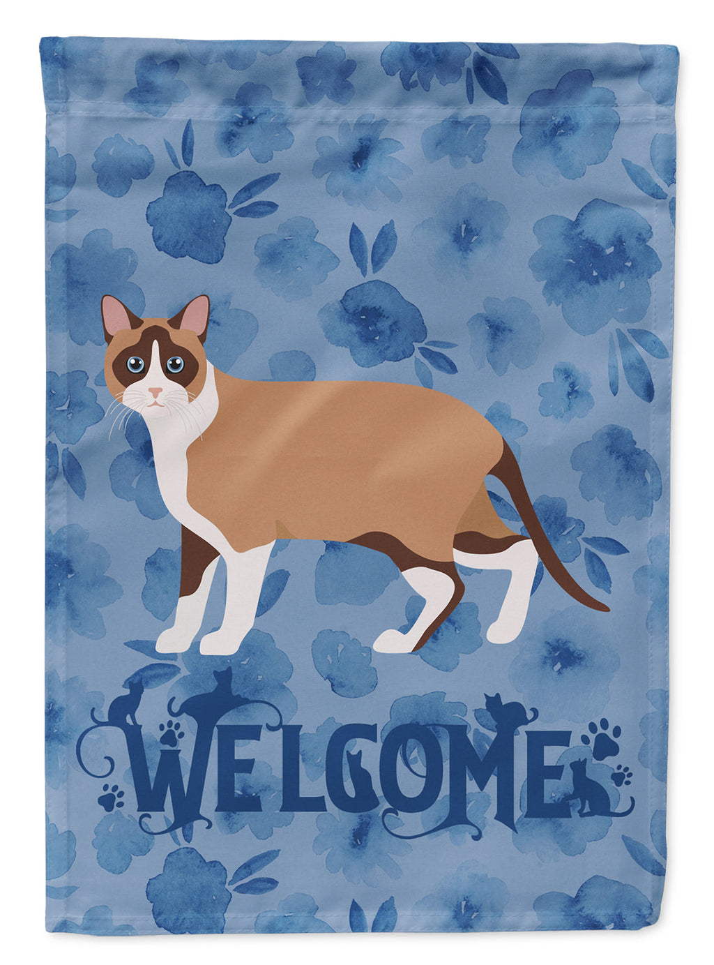 Snowshoe Cat Welcome House Flag 28x40 Porch Sleeve Pole Decorative Outside Yard Banner Artwork Wall Hanging, Polyester