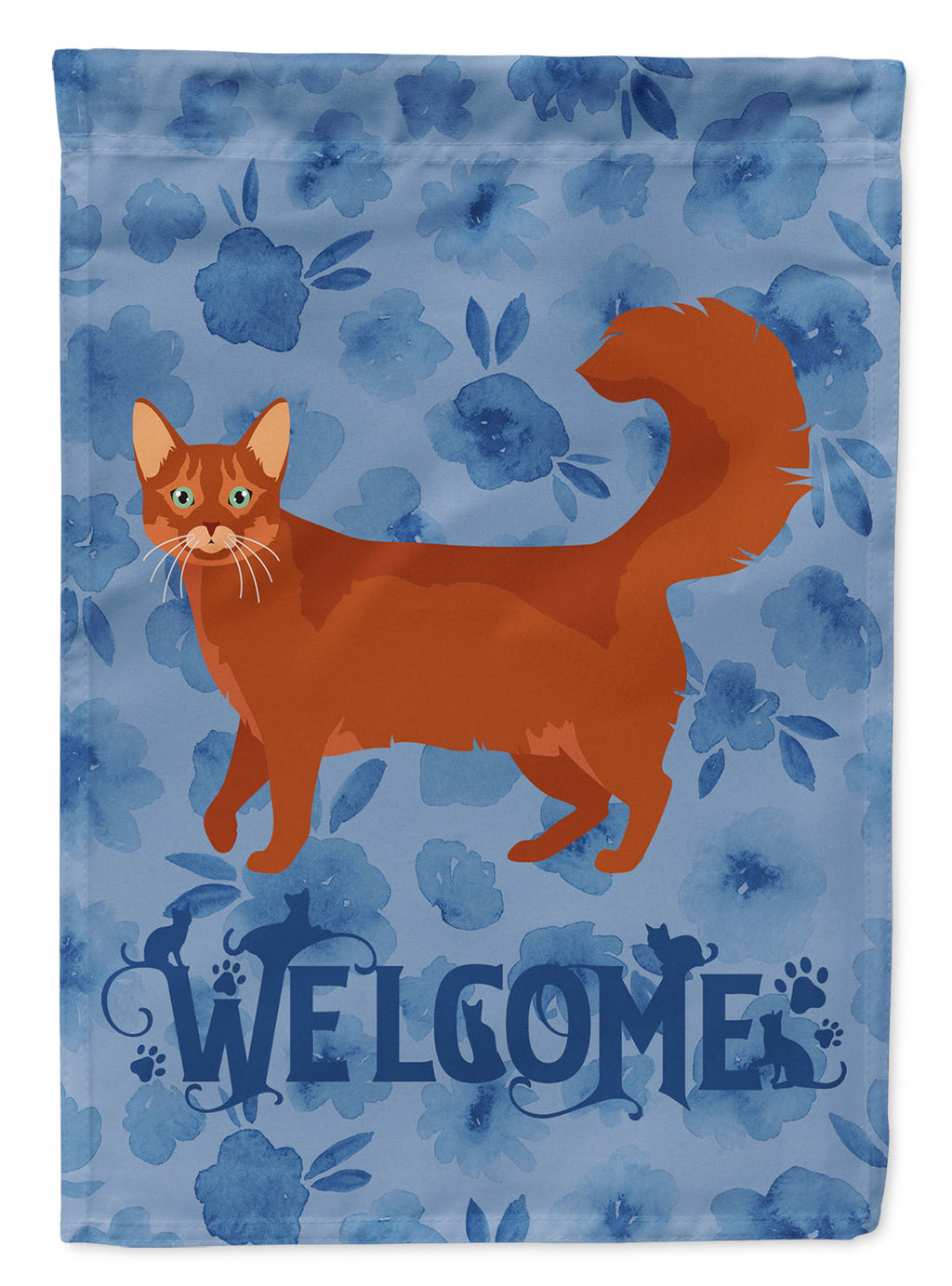 Somali Cat Welcome House Flag 28x40 Porch Sleeve Pole Decorative Outside Yard Banner Artwork Wall Hanging, Polyester