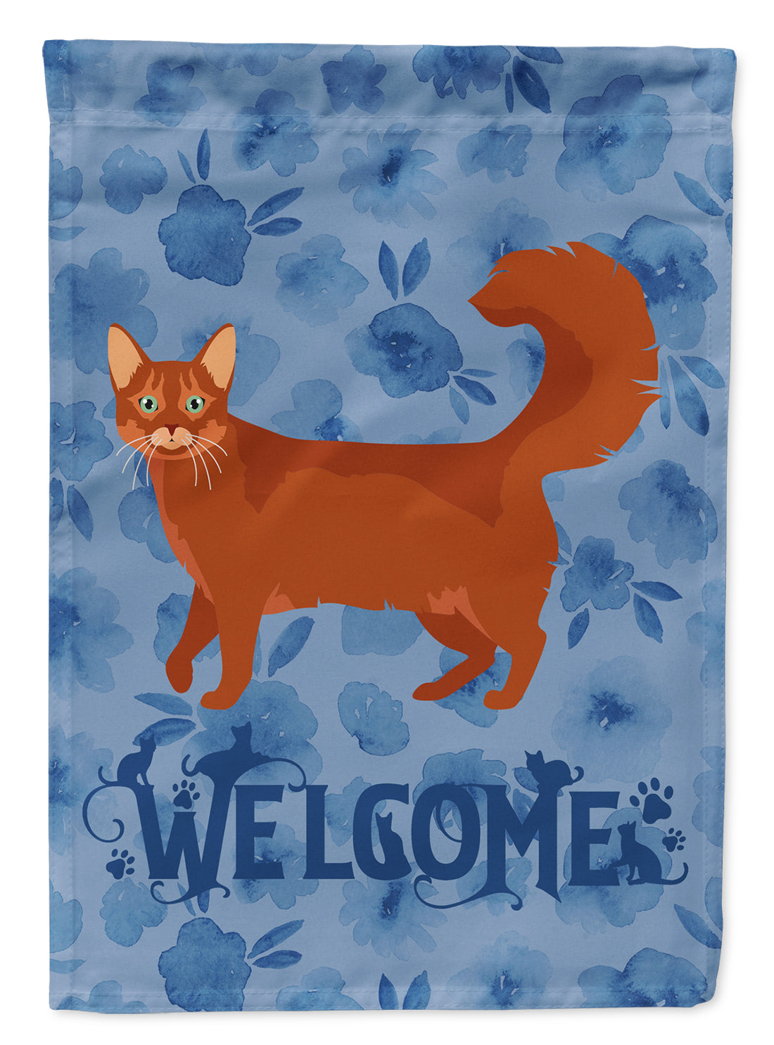 Somali Cat Welcome House Flag 28x40 Porch Sleeve Pole Decorative Outside Yard Banner Artwork Wall Hanging, Polyester
