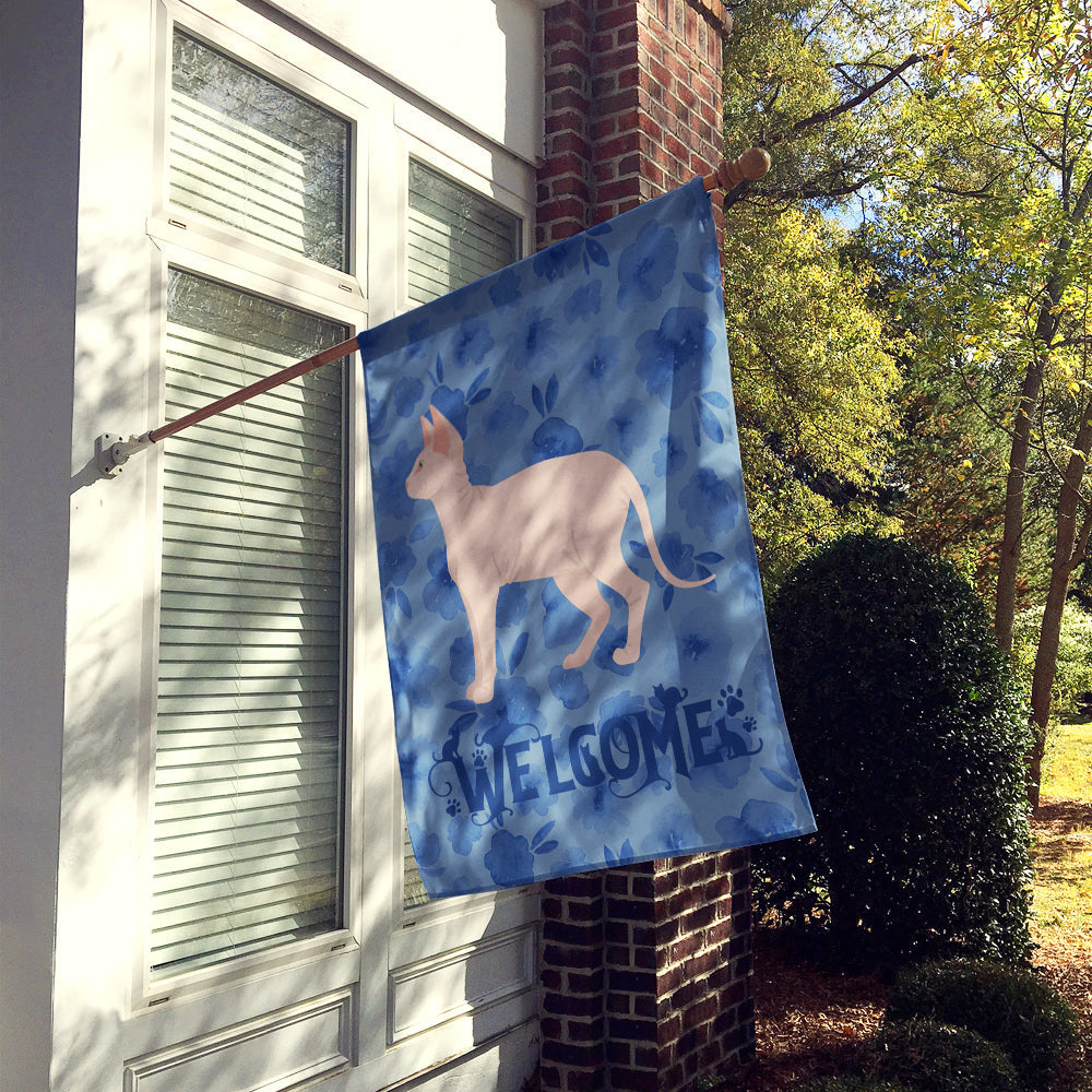 Sphynx Cat Welcome House Flag 28x40 Porch Sleeve Pole Decorative Outside Yard Banner Artwork Wall Hanging, Polyester