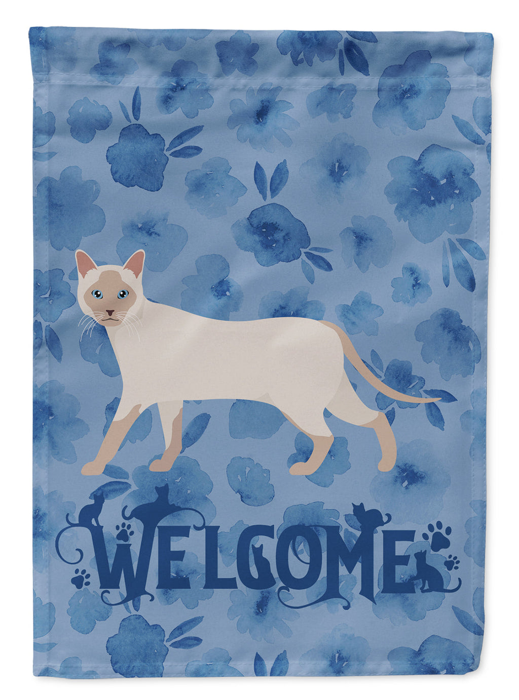 Thai Lilac Cat Welcome House Flag 28x40 Porch Sleeve Pole Decorative Outside Yard Banner Artwork Wall Hanging, Polyester