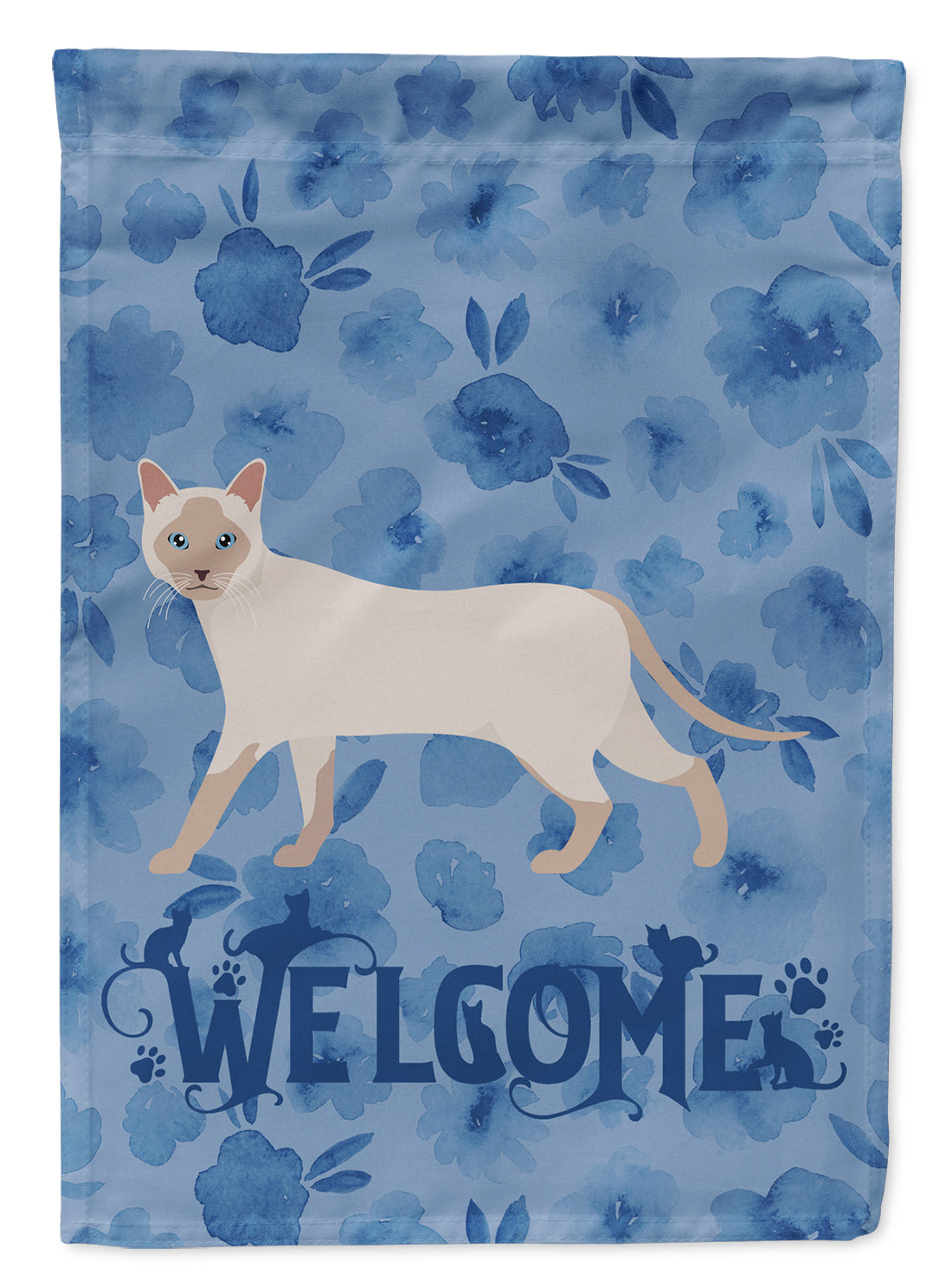 Thai Lilac Cat Welcome House Flag 28x40 Porch Sleeve Pole Decorative Outside Yard Banner Artwork Wall Hanging, Polyester