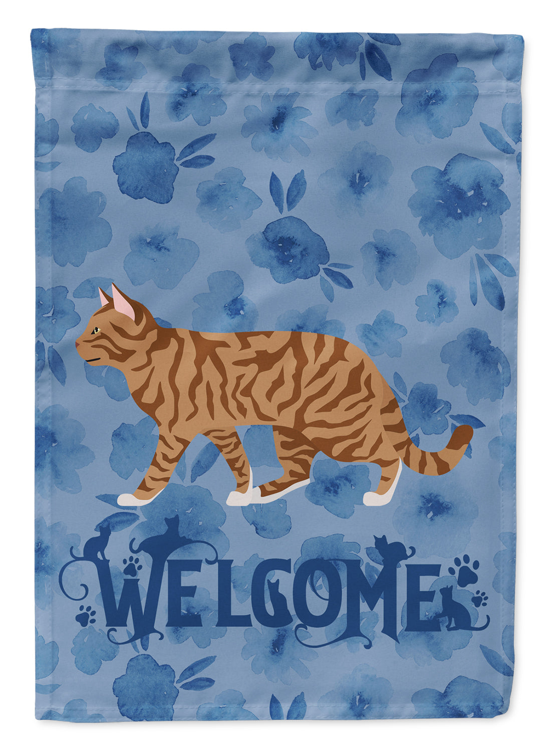 Toyger Cat Welcome House Flag 28x40 Porch Sleeve Pole Decorative Outside Yard Banner Artwork Wall Hanging, Polyester