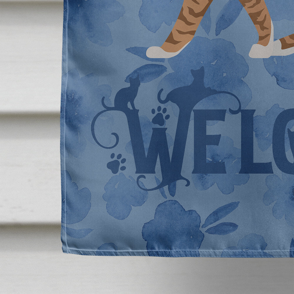 Toyger Cat Welcome House Flag 28x40 Porch Sleeve Pole Decorative Outside Yard Banner Artwork Wall Hanging, Polyester