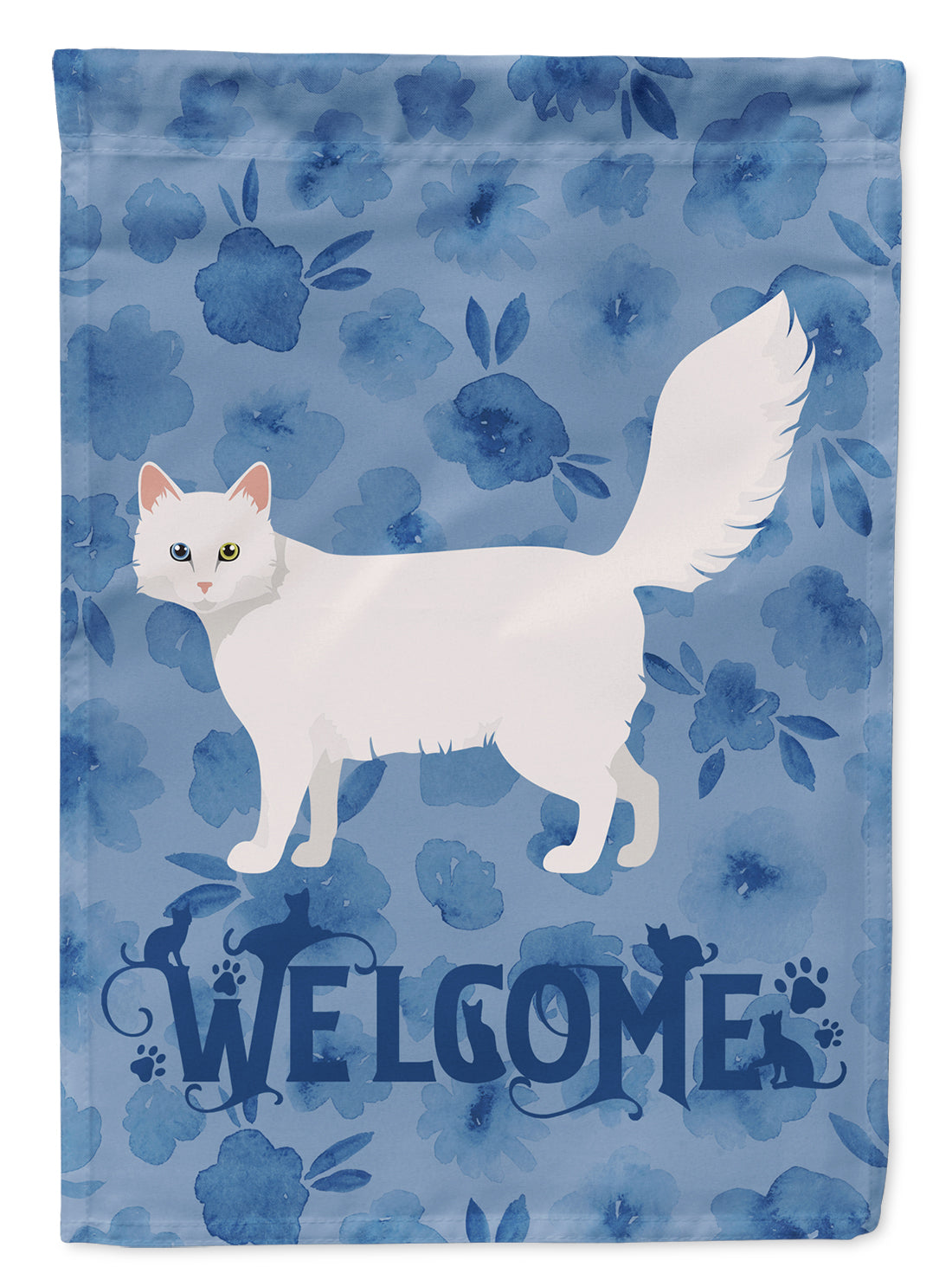 Turkish Angora Cat Welcome House Flag 28x40 Porch Sleeve Pole Decorative Outside Yard Banner Artwork Wall Hanging, Polyester