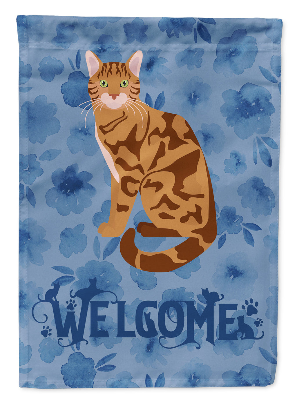 Bengal Cat Welcome House Flag 28x40 Porch Sleeve Pole Decorative Outside Yard Banner Artwork Wall Hanging, Polyester