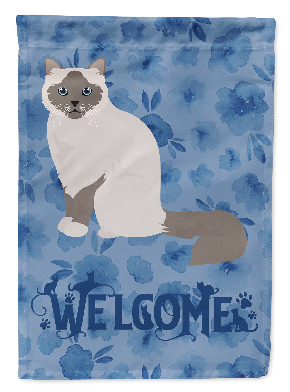 Birman Cat Welcome House Flag 28x40 Porch Sleeve Pole Decorative Outside Yard Banner Artwork Wall Hanging, Polyester