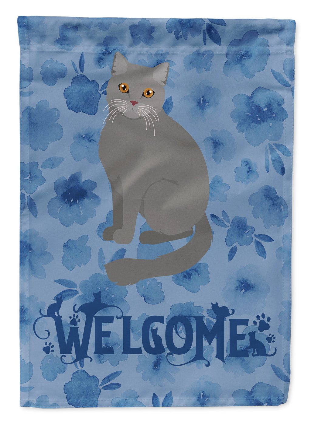 British Semi Longhair Cat Welcome House Flag 28x40 Porch Sleeve Pole Decorative Outside Yard Banner Artwork Wall Hanging, Polyester