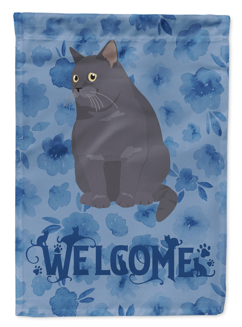 British Shorthair #2 Cat Welcome House Flag 28x40 Porch Sleeve Pole Decorative Outside Yard Banner Artwork Wall Hanging, Polyester