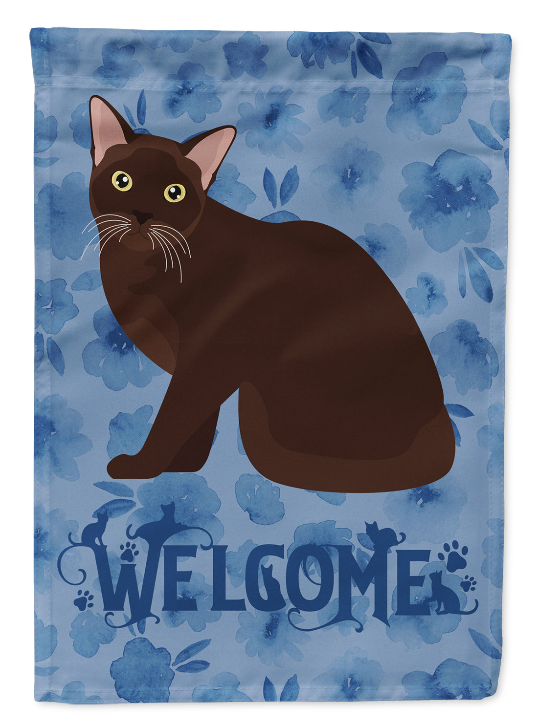 Burmese Cat Welcome House Flag 28x40 Porch Sleeve Pole Decorative Outside Yard Banner Artwork Wall Hanging, Polyester