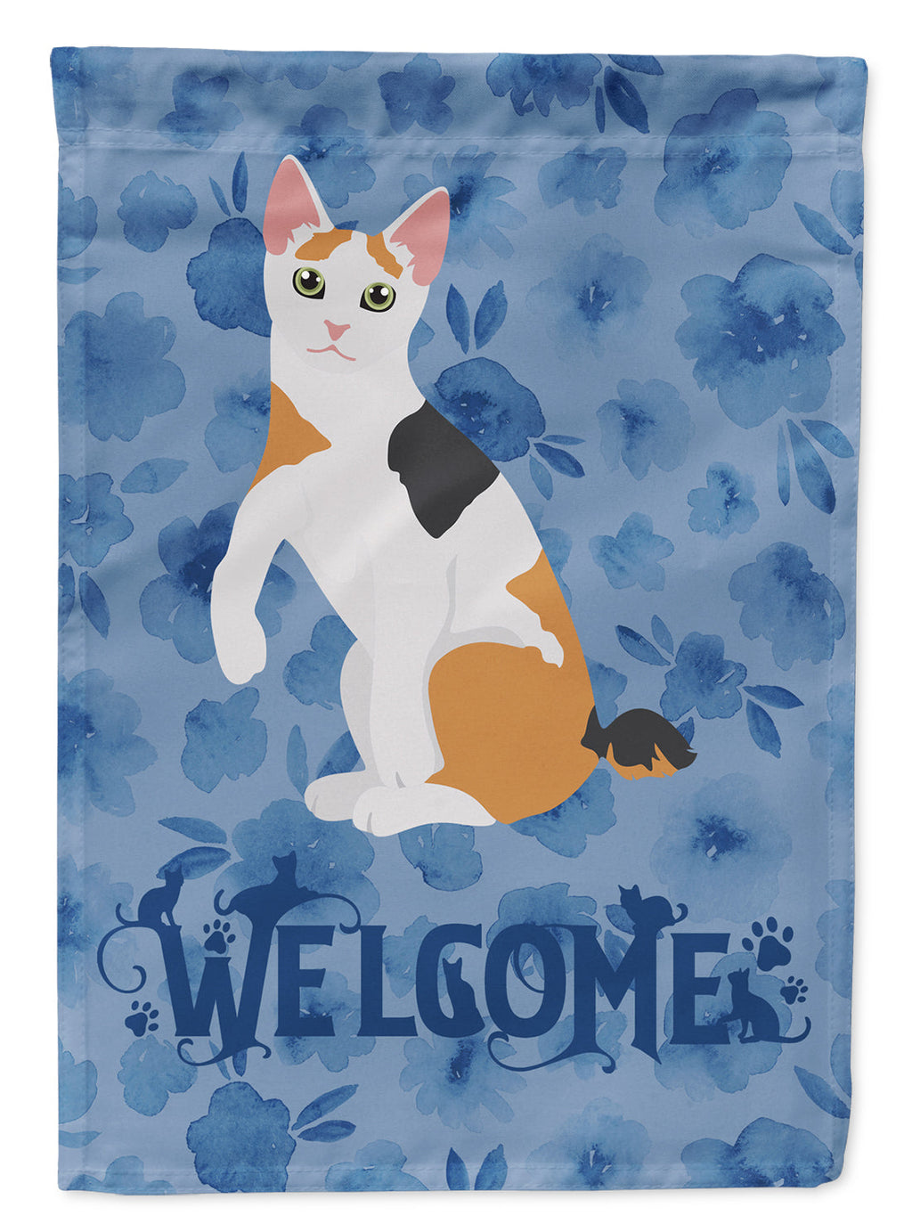 Japanese Bobtail Cat Welcome House Flag 28x40 Porch Sleeve Pole Decorative Outside Yard Banner Artwork Wall Hanging, Polyester