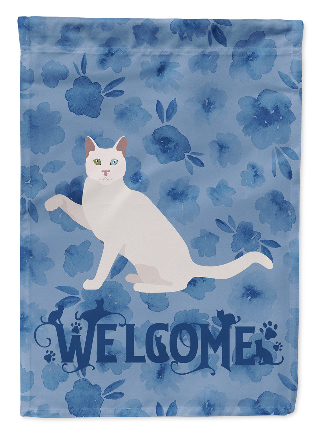 Khao Manee Cat Welcome House Flag 28x40 Porch Sleeve Pole Decorative Outside Yard Banner Artwork Wall Hanging, Polyester