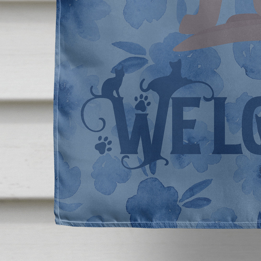 Korat Cat Welcome House Flag 28x40 Porch Sleeve Pole Decorative Outside Yard Banner Artwork Wall Hanging, Polyester