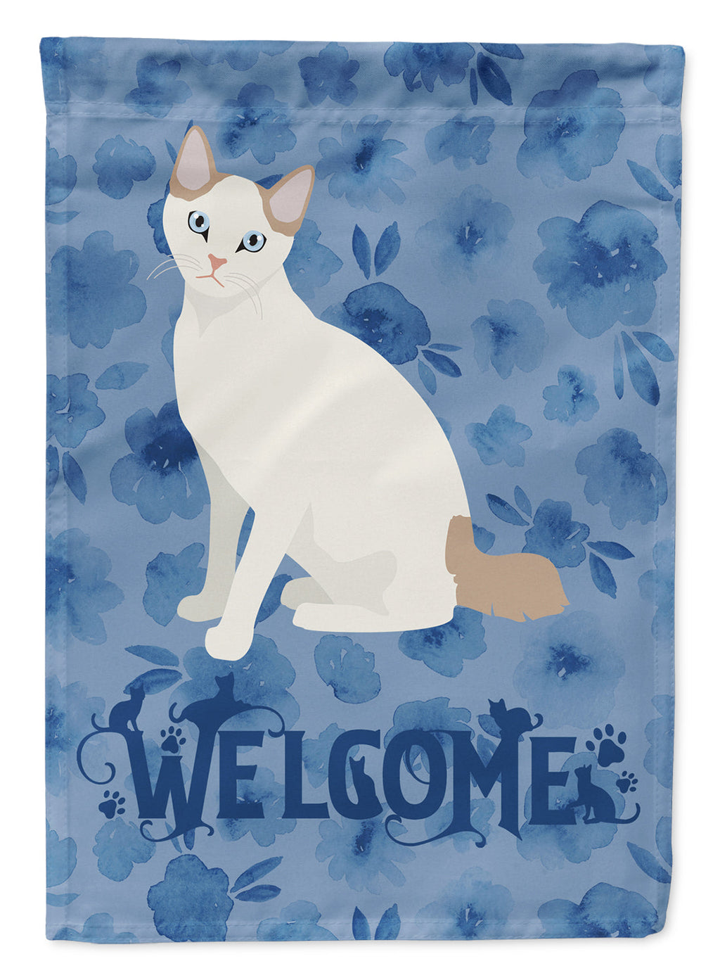 Korean Bobtail Cat Welcome House Flag 28x40 Porch Sleeve Pole Decorative Outside Yard Banner Artwork Wall Hanging, Polyester