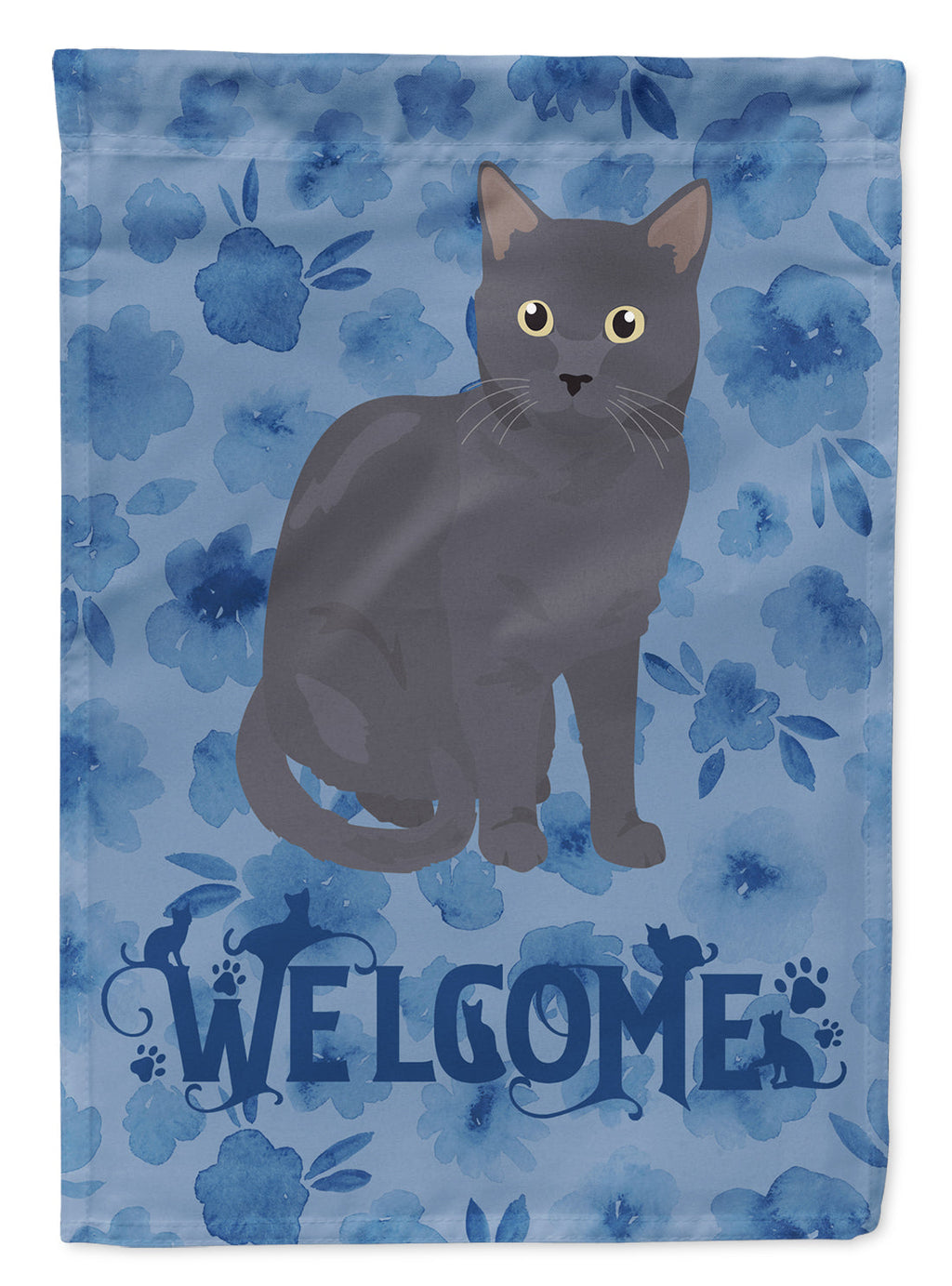 Nebelung Cat Welcome House Flag 28x40 Porch Sleeve Pole Decorative Outside Yard Banner Artwork Wall Hanging, Polyester
