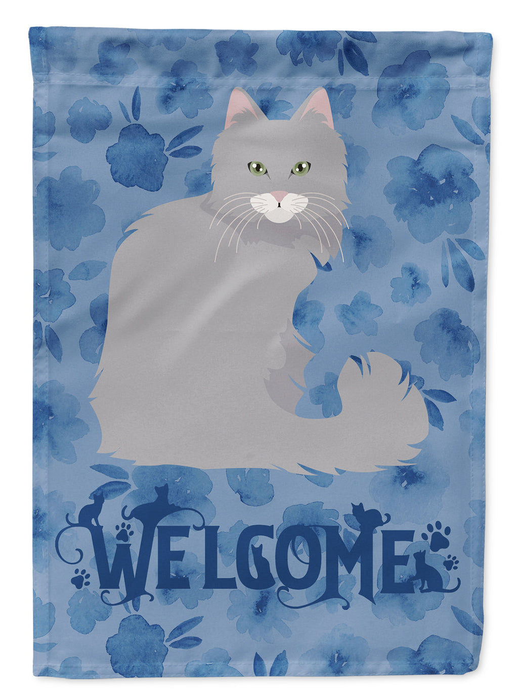 Norwegian Forest Cat Welcome House Flag 28x40 Porch Sleeve Pole Decorative Outside Yard Banner Artwork Wall Hanging, Polyester