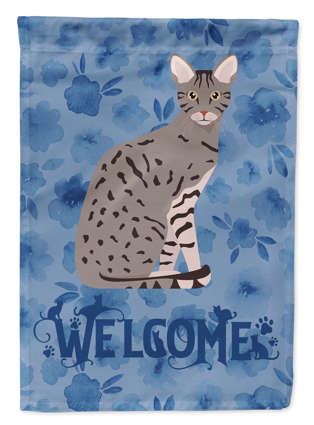 Ocicat Cat Welcome House Flag 28x40 Porch Sleeve Pole Decorative Outside Yard Banner Artwork Wall Hanging, Polyester