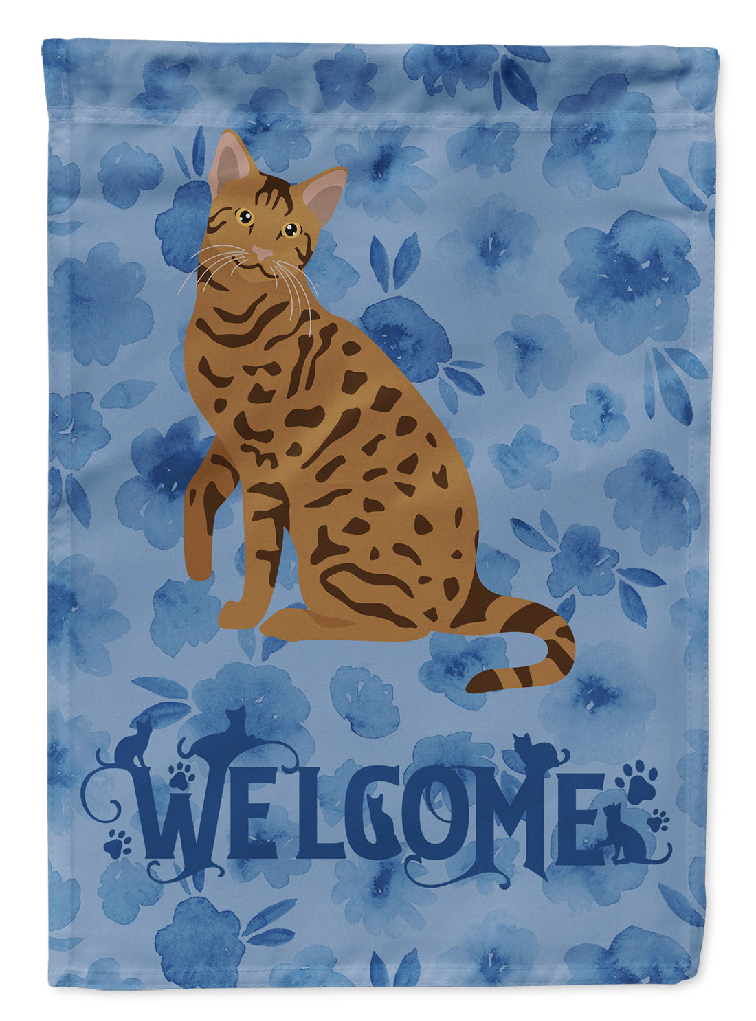 Ocicat #2 Cat Welcome House Flag 28x40 Porch Sleeve Pole Decorative Outside Yard Banner Artwork Wall Hanging, Polyester