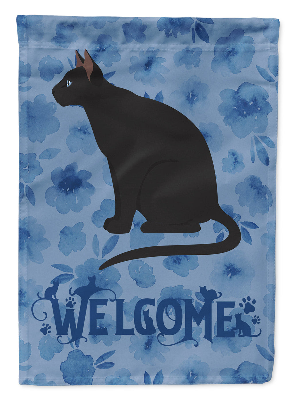 Ojos Azules Cat Welcome House Flag 28x40 Porch Sleeve Pole Decorative Outside Yard Banner Artwork Wall Hanging, Polyester