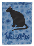 Ojos Azules Cat Welcome House Flag 28x40 Porch Sleeve Pole Decorative Outside Yard Banner Artwork Wall Hanging, Polyester