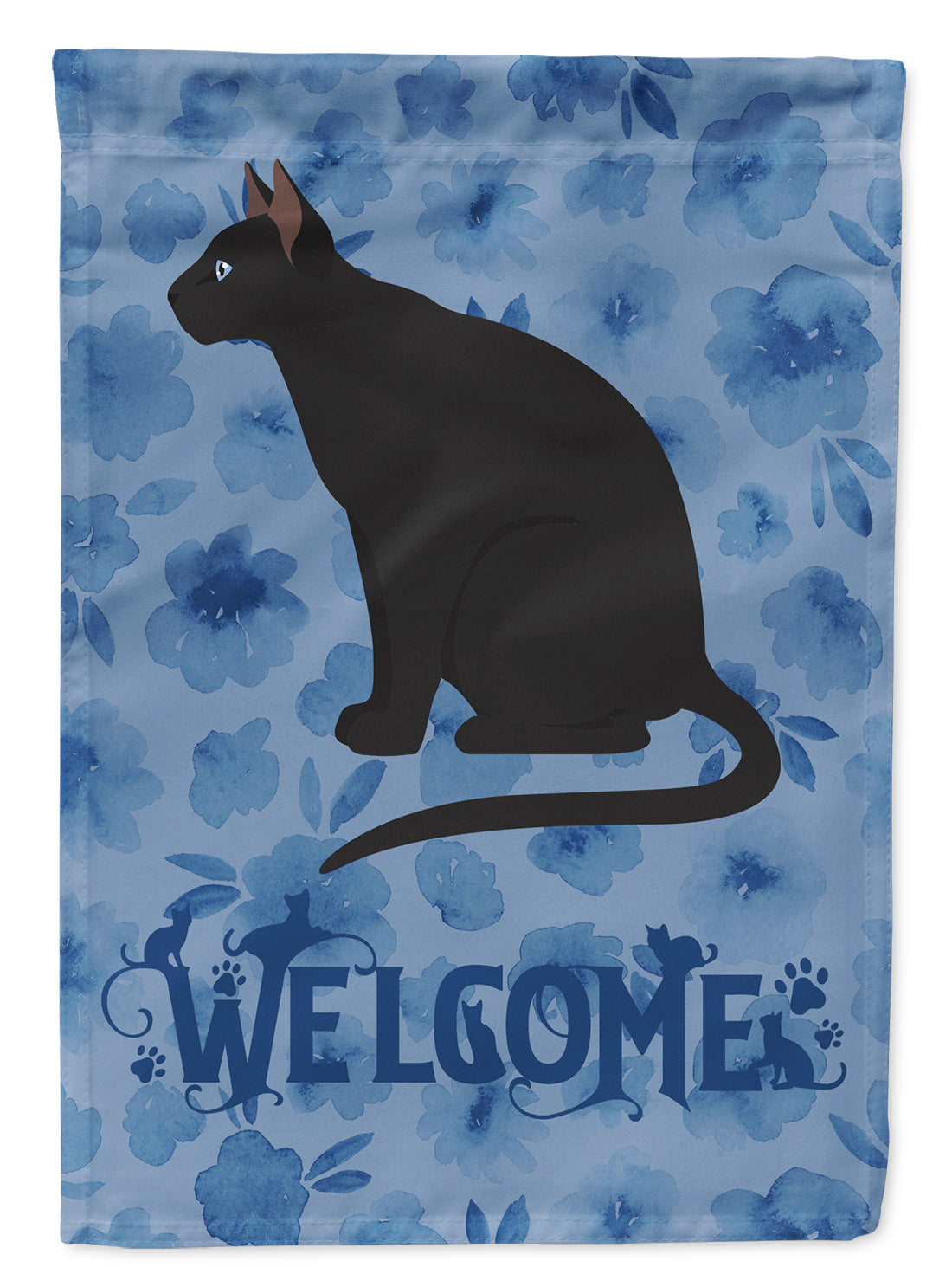 Ojos Azules Cat Welcome House Flag 28x40 Porch Sleeve Pole Decorative Outside Yard Banner Artwork Wall Hanging, Polyester