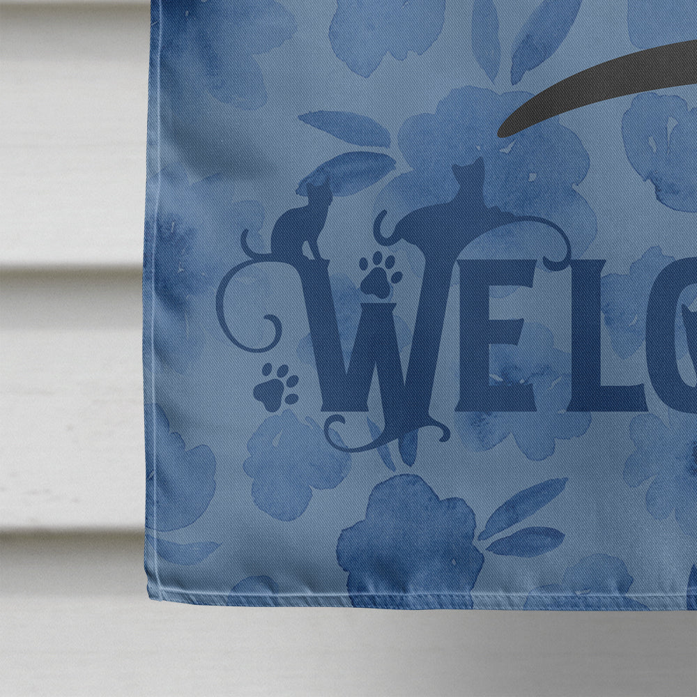 Ojos Azules Cat Welcome House Flag 28x40 Porch Sleeve Pole Decorative Outside Yard Banner Artwork Wall Hanging, Polyester