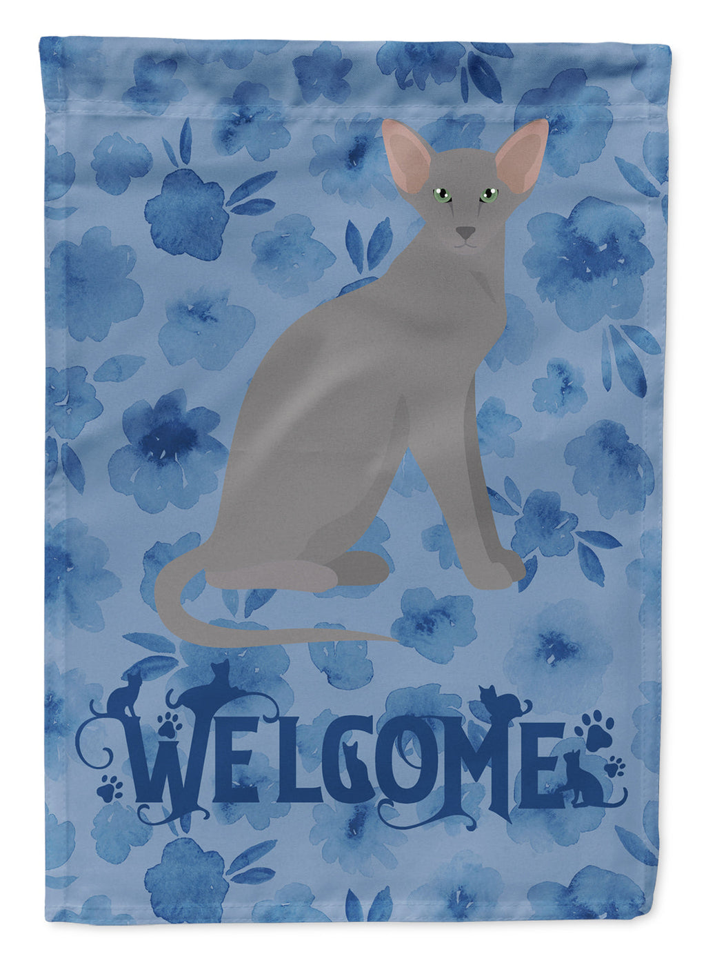 Oriental Shorthair Cat Welcome House Flag 28x40 Porch Sleeve Pole Decorative Outside Yard Banner Artwork Wall Hanging, Polyester