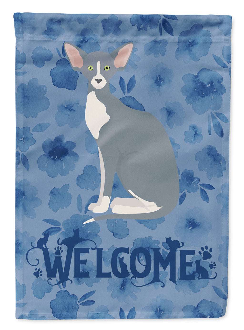 Peterbald Cat Welcome House Flag 28x40 Porch Sleeve Pole Decorative Outside Yard Banner Artwork Wall Hanging, Polyester