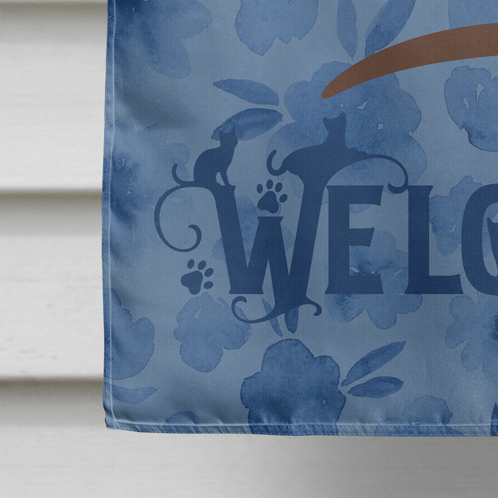 Raas Cat Welcome House Flag 28x40 Porch Sleeve Pole Decorative Outside Yard Banner Artwork Wall Hanging, Polyester