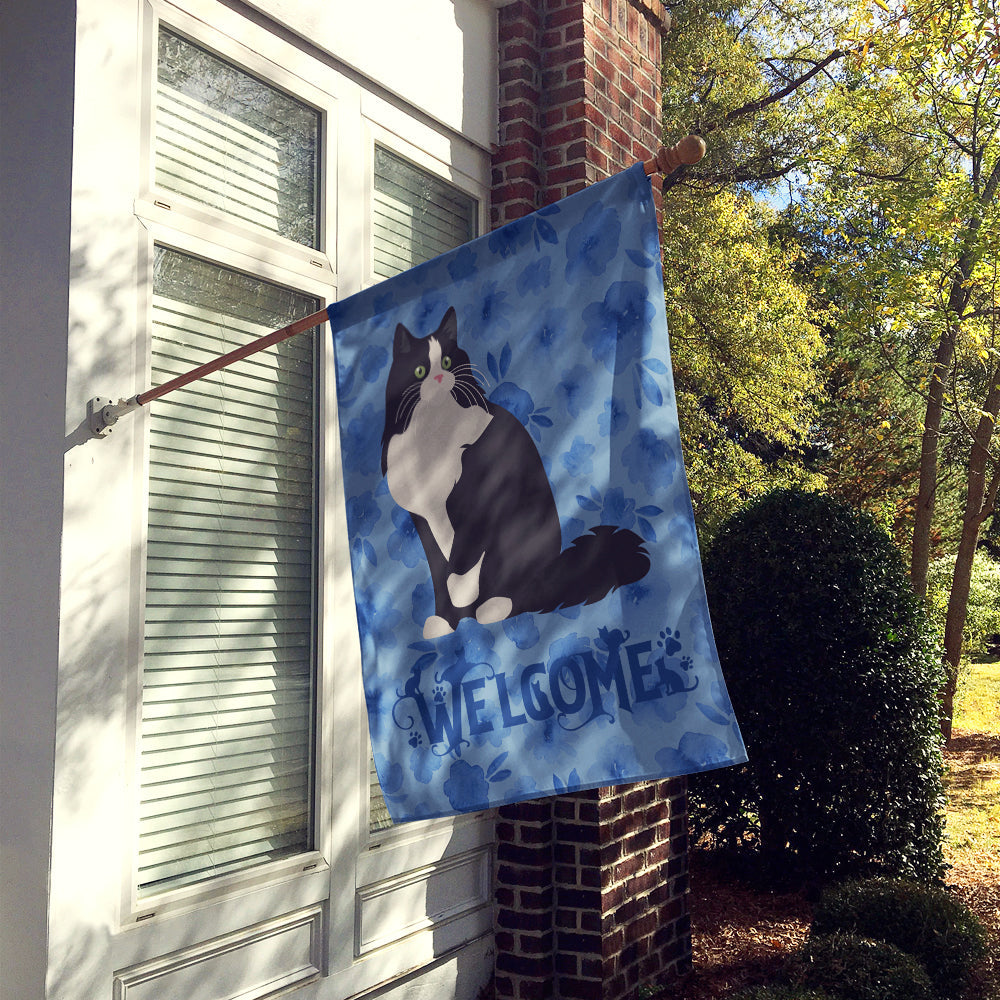Ragamuffin Cat Welcome House Flag 28x40 Porch Sleeve Pole Decorative Outside Yard Banner Artwork Wall Hanging, Polyester
